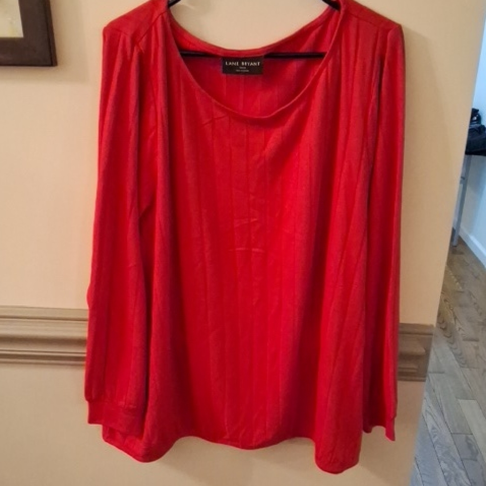Lane Bryant Bright Red Long Sleeve Scoop-Neck Top